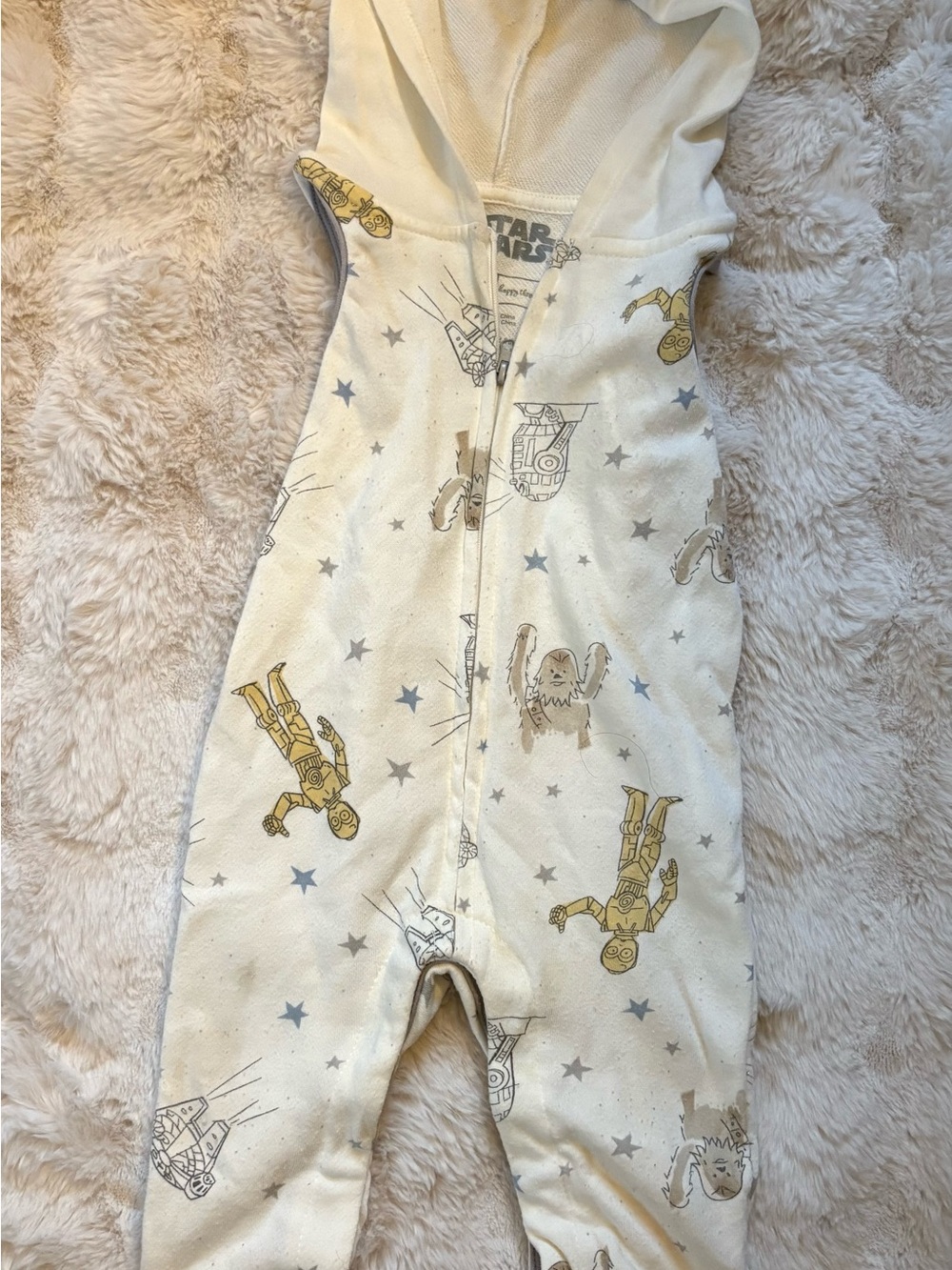 Star Wars Cream, Gold & Gray Hooded Baby One-Piece